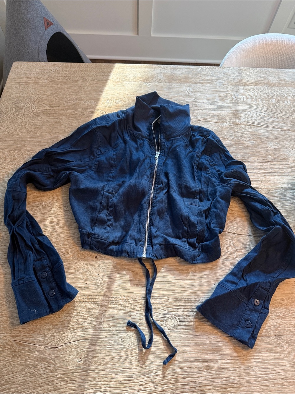 ALO Yoga Navy Cropped Zip Bomber Jacket